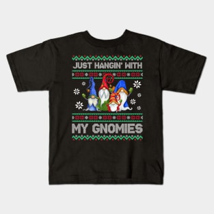 Just Hangin With My Gnomies Santa Gnome Christmas Kids T-Shirt